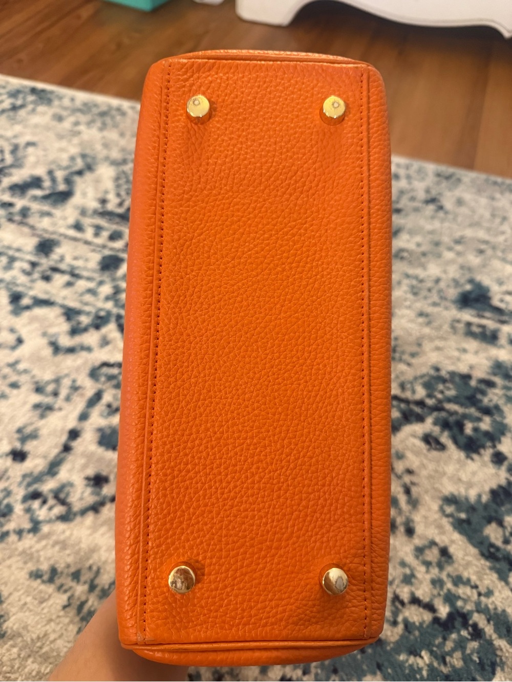 Ainifeel Orange Leather Satchel Box Bag - Picture 8 of 12